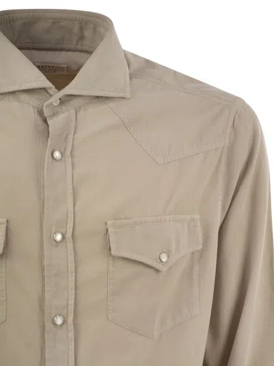 Brunello Cucinelli Men Easy Fit Corduroy Shirt In Neutral