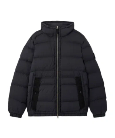 Stone Island Hooded Down Jacket With Seamless Feather Tunnels And Anti-drop In Black