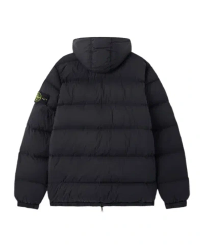 Stone Island Hooded Down Jacket With Seamless Feather Tunnels And Anti-drop In Black