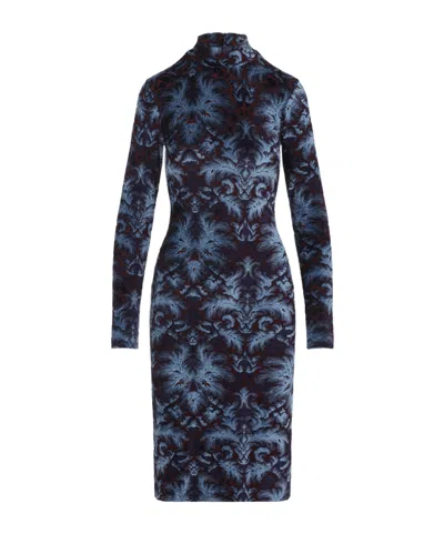 Etro Floral-pattern Mock-neck Midi Dress In Blue