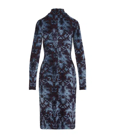 Etro Floral-pattern Mock-neck Midi Dress In Blue