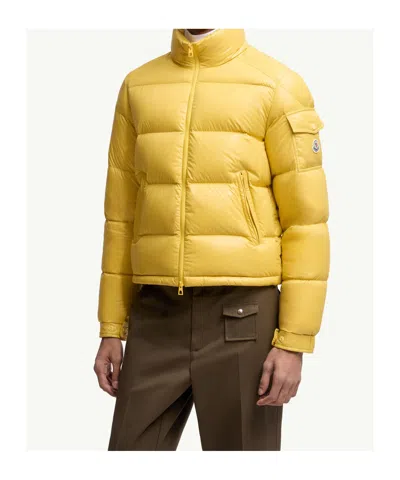Moncler Levitha Hooded Short Down Jacket In Yellow