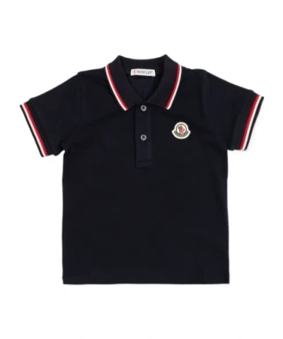 Moncler Enfant Logo Patch Strip-trim Polo Shirt In Blue