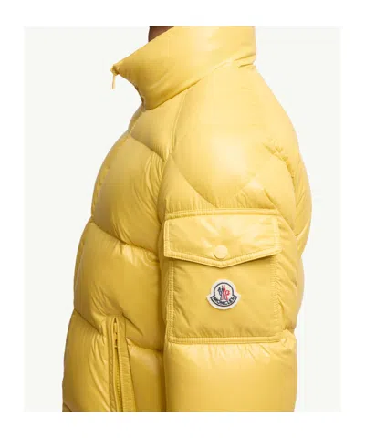 Moncler Levitha Hooded Short Down Jacket In Yellow