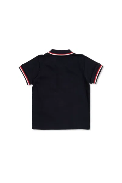 Moncler Enfant Logo Patch Strip-trim Polo Shirt In Blue