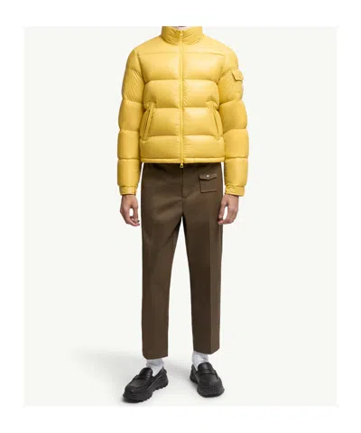 Moncler Levitha Hooded Short Down Jacket In Yellow