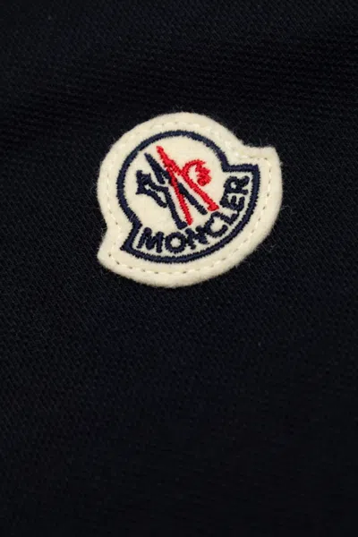 Moncler Enfant Logo Patch Strip-trim Polo Shirt In Blue