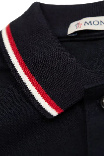 Moncler Enfant Logo Patch Strip-trim Polo Shirt In Blue
