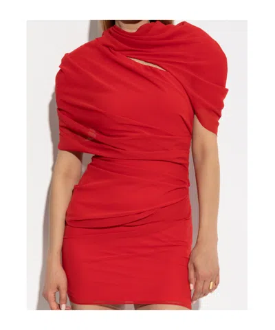 Jacquemus 'la Robe Castagna' Red Dress With Ruched Detail And Rear Cut-out In Red