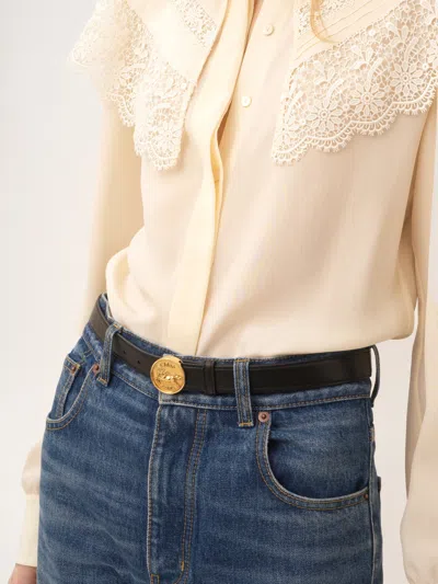 Chloé Horse-motif Medal Leather Belt In Black