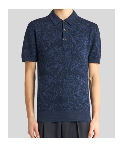 Etro Polo Shirt With Pegasus Embroidery In Blue