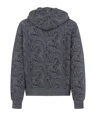 Etro Paisley Print Zip-up Hooded Sweatshirt In Gray