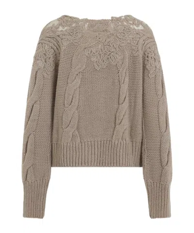 Ermanno Scervino Boat Neckline Cable Knit Pullover In Brown
