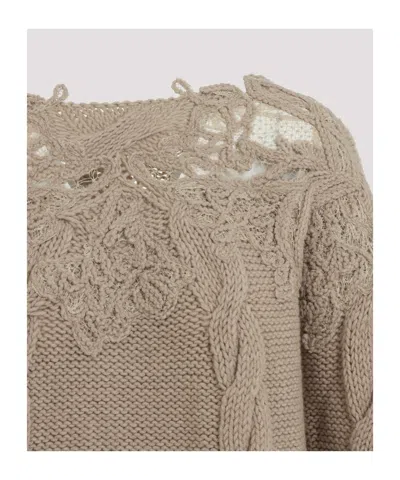 Ermanno Scervino Boat Neckline Cable Knit Pullover In Brown