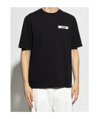 Jacquemus Black Crewneck T-shirt With Logo Detail In Black