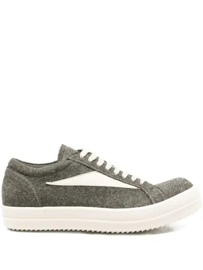 Rick Owens Vintage Leather-trimmed Brushed-wool Sneakers In Green
