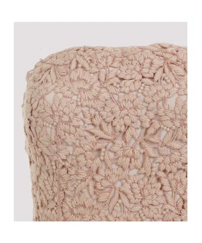 Ermanno Scervino Strapless Midi Dress With Floral Embroidery In Brown