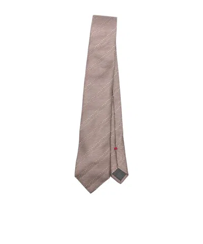 Brunello Cucinelli Herringbone Silk Tie In Neutral
