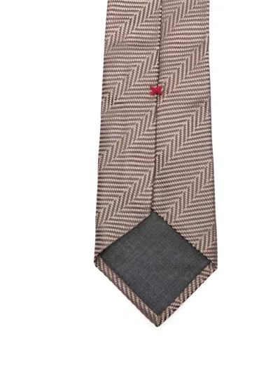 Brunello Cucinelli Herringbone Silk Tie In Neutral