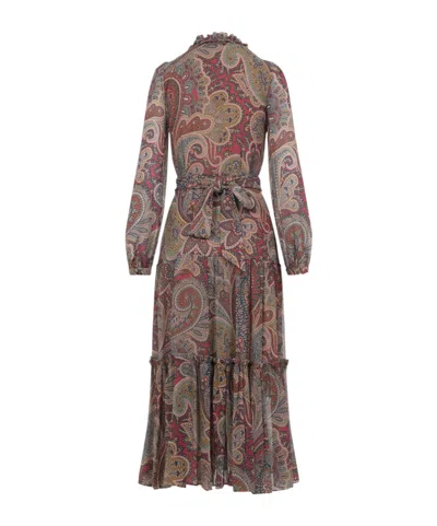 Etro Paisley Print Silk Blend Midi Dress In Multi