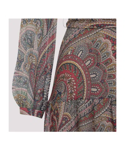 Etro Paisley Print Silk Blend Midi Dress In Multi