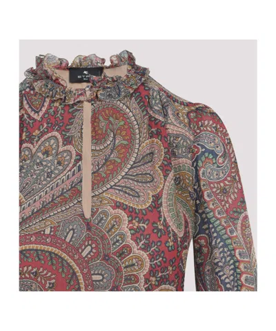 Etro Paisley Print Silk Blend Midi Dress In Multi