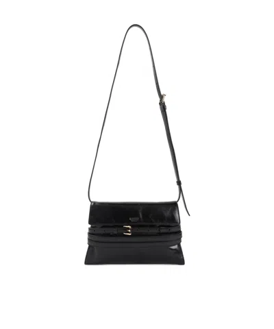Moschino Structured Leather Shoulder Bag With Adjustable Strap In Black