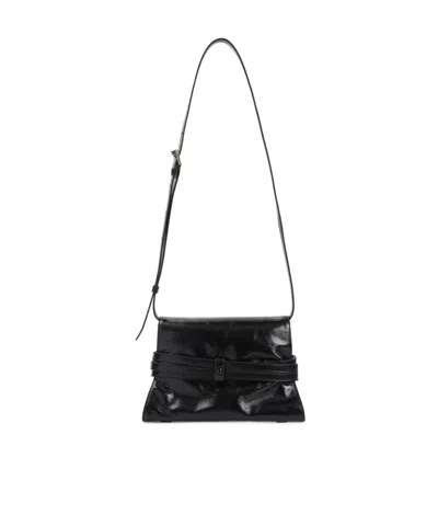 Moschino Structured Leather Shoulder Bag With Adjustable Strap In Black