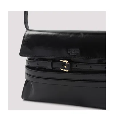 Moschino Structured Leather Shoulder Bag With Adjustable Strap In Black