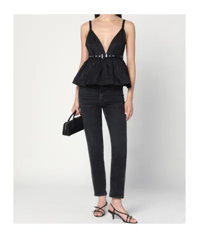 Frame The Pencil Crop High Waist Ankle Slim Straight Leg Jeans In Black