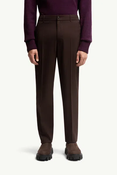 Moncler Wool Blend Gabardine Tailored Trousers, Men, Brown, Size: 48 In Brown