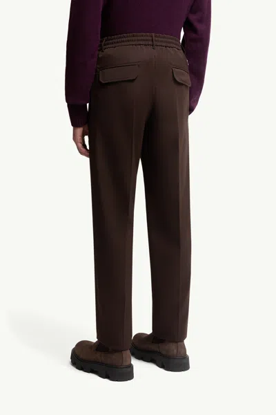 Moncler Wool Blend Gabardine Tailored Trousers, Men, Brown, Size: 48 In Brown
