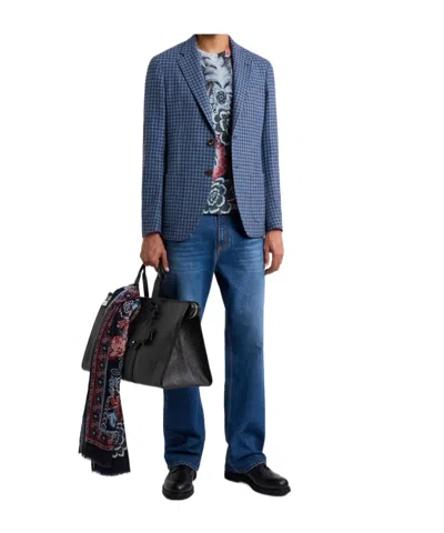 Etro Houndstooth Single-breasted Jacket In Blue