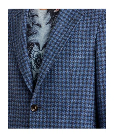 Etro Houndstooth Single-breasted Jacket In Blue