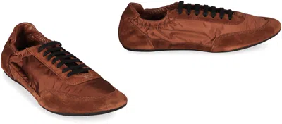 Prada Round Toe Elastic Sneakers In Brown