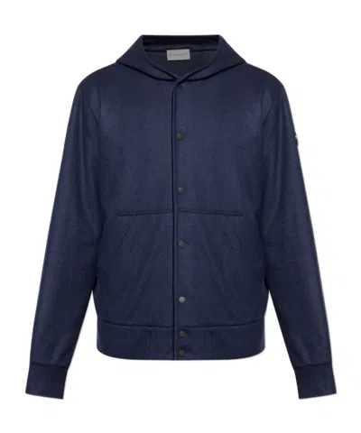 Moncler Hooded Button-fastening Sweater In Blue