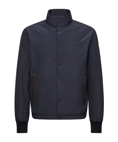 Moncler Doudoune Courte À Bords En Cuir Lanques In Blue