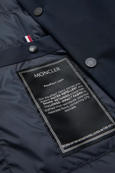 Moncler Doudoune Courte À Bords En Cuir Lanques In Blue