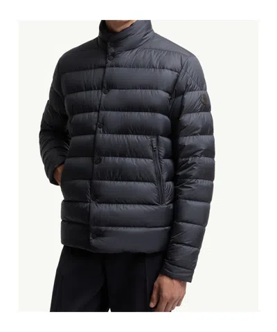 Moncler Padded High Collar Snap Button Down Jacket In Gray