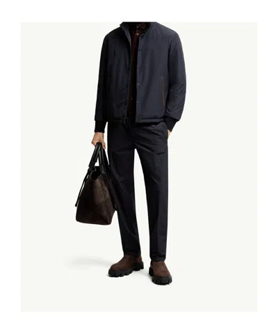 Moncler Doudoune Courte À Bords En Cuir Lanques In Blue