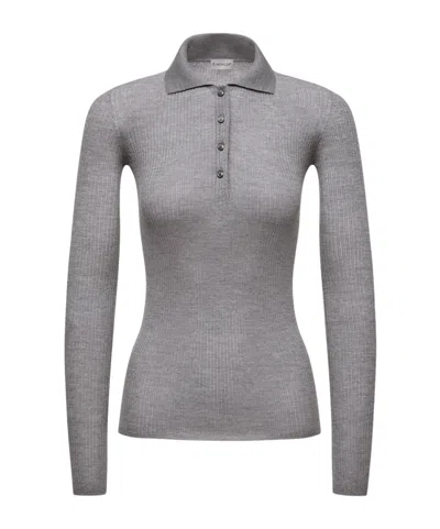 Moncler Long-sleeved Polo Shirt In Gray