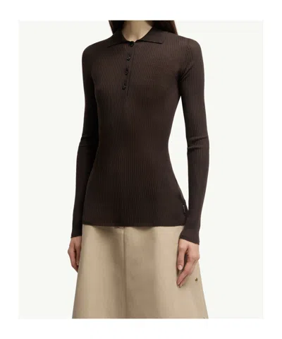 Moncler Long Sleeve Polo Shirt In Burgundy
