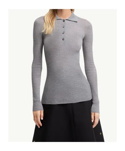 Moncler Long-sleeved Polo Shirt In Gray