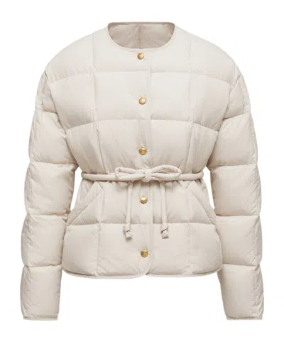 Moncler Belted Leather-trimmed Down Jacket In White