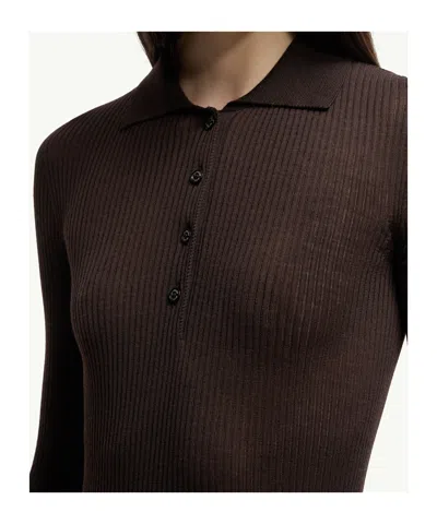 Moncler Long Sleeve Polo Shirt In Burgundy