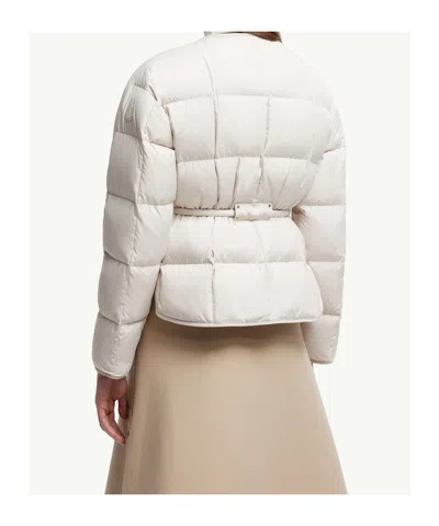 Moncler Belted Leather-trimmed Down Jacket In White