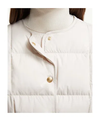 Moncler Belted Leather-trimmed Down Jacket In White