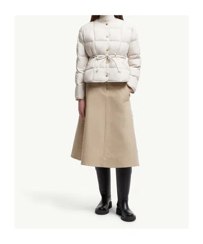 Moncler Belted Leather-trimmed Down Jacket In White