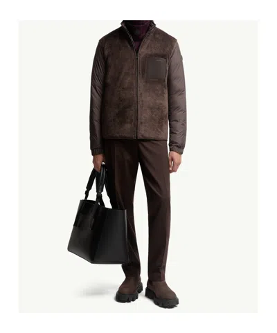 Moncler Logo-patch Jacket In Brown