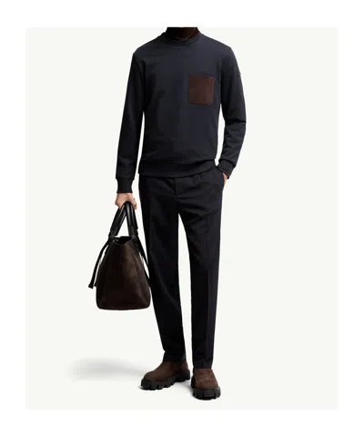 Moncler Cardigan En Coton Et Cachemire Avec Poche In Blue